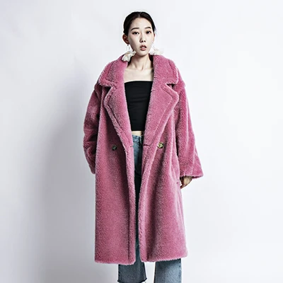 PINK Плюшевое натуральное меховое пальто размера плюс, розовая куртка, зимнее пальто, женская одежда, зимнее корейское пальто из овечьей шерсти kawaii - Цвет: PINK
