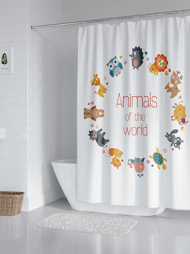 

Cute Cartoon Animal Pattern Shower Curtain Thickened Waterproof Mold Proof Punch-free Bathroom Partition Curtain