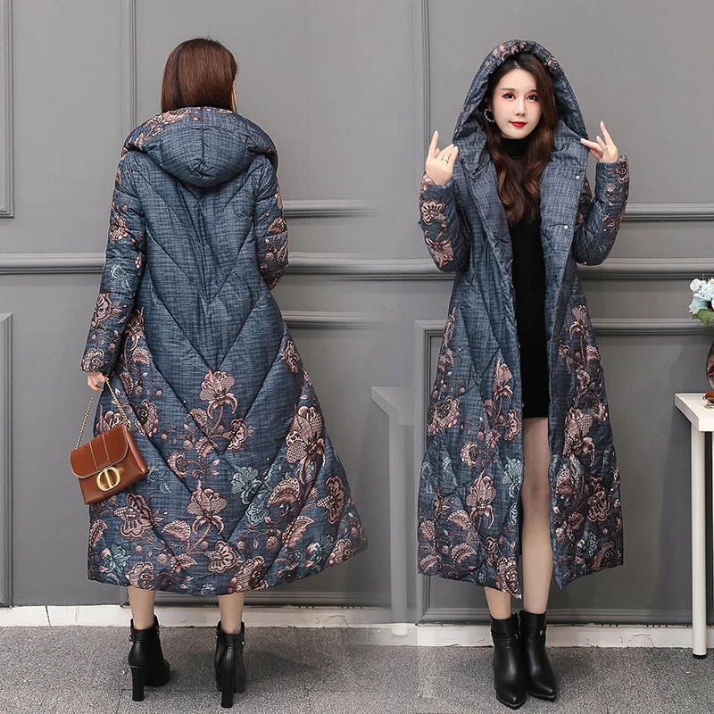 

ALMUERK 2020 Pattern Winter Long Jacket Women Hooded Fur Parka Oversize Slim Waist Plus Size Coat Hoody Thick Warm Plus Size
