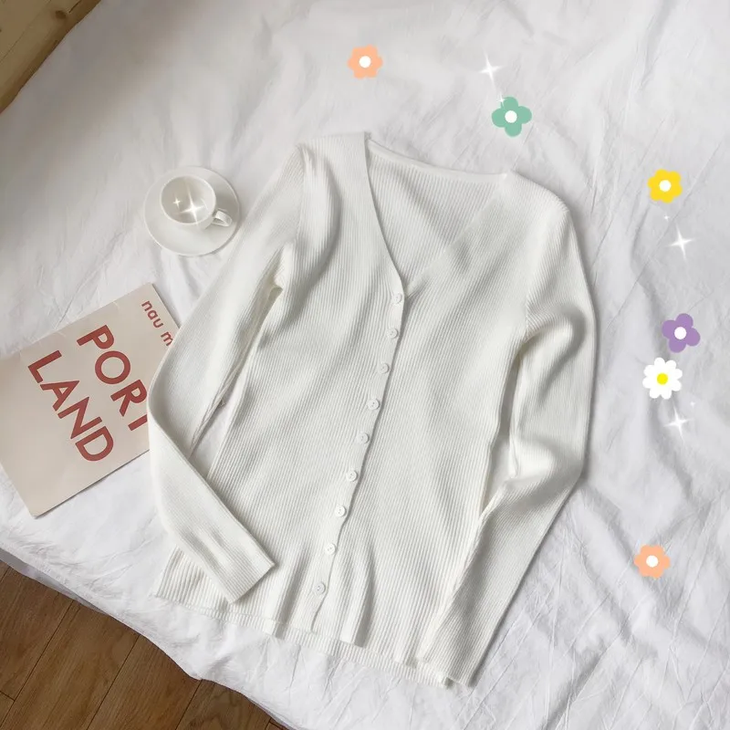 

Women'sKorean-StyleV-neckSingle-Breasted Knitted Cardigan Top Outdoor Long-Sleeved Small Shawl Thin Sweater Women Cardigan Women