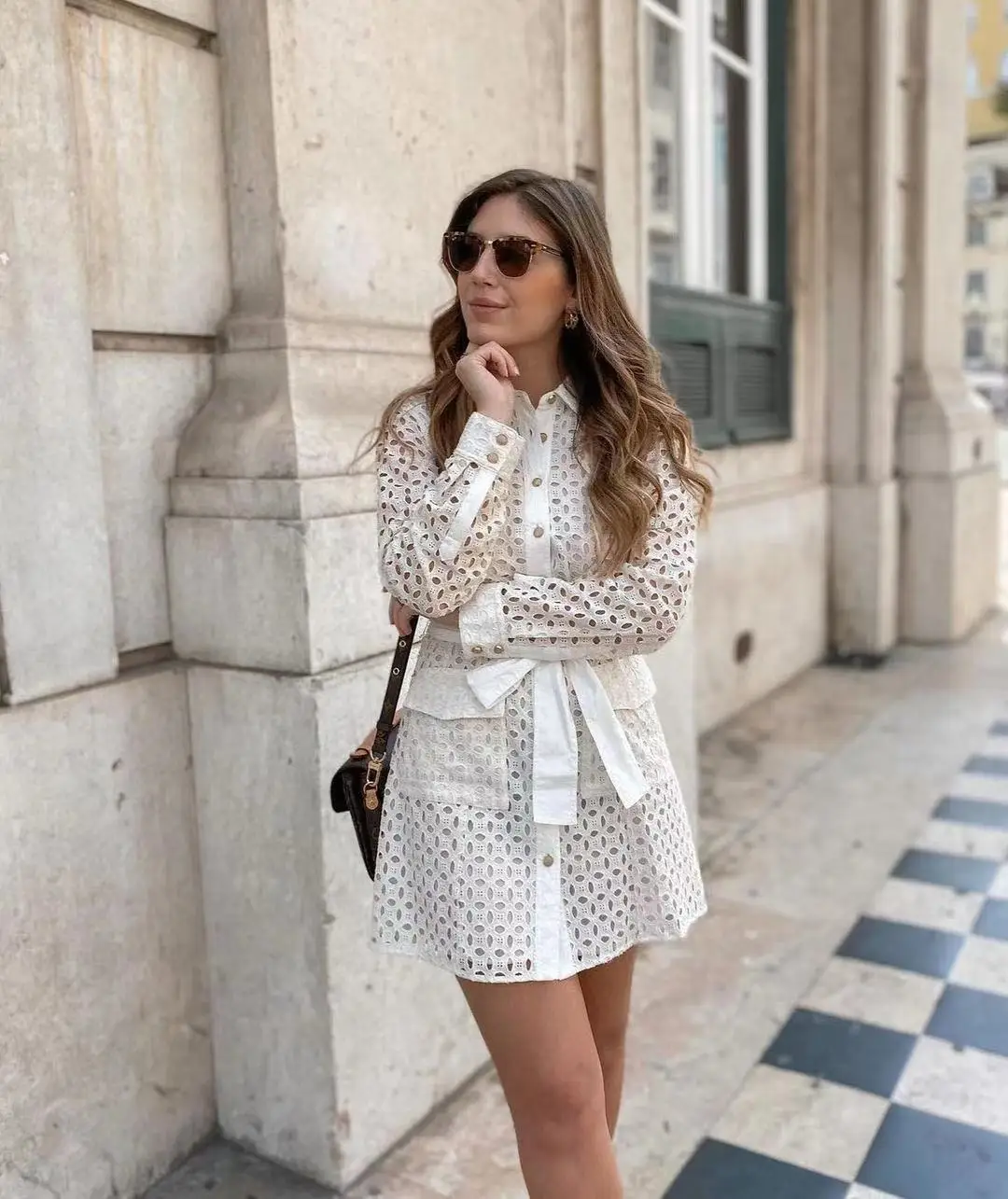 

xikom 2021 Summer Women Solid Hollow Out Embroidery Slim Mini Dress Female Elegant Long sleeve Dresses Ladies Casual Dress