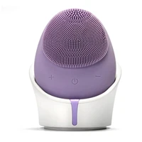Purple Подзаряжаемая Водонепроницаемая Очищающая щетка для лица, массажный очиститель для лица, силиконовая электрическая ультразвуковая щетка для лица - Цвет: Purple