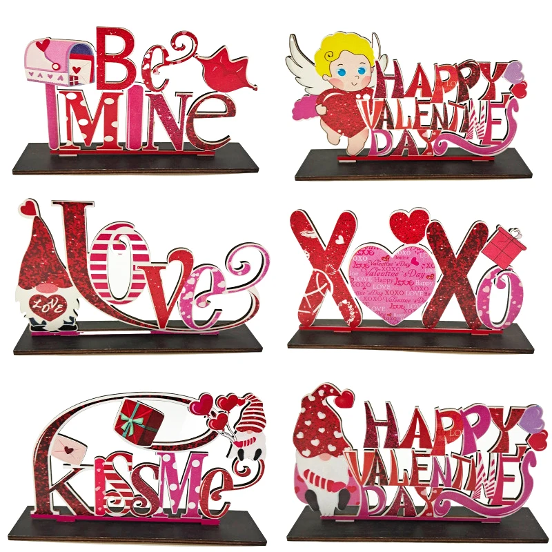 

Happy Valentine's Wood Ornament Love Kiss DIY Wooden Craft Wedding Decoration Valentine's Day Party Layout Home Decor