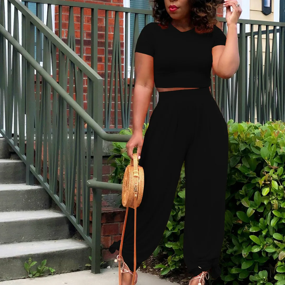 

2021 New Women's Solid Color Open Waist Flared Pants Casual Suit