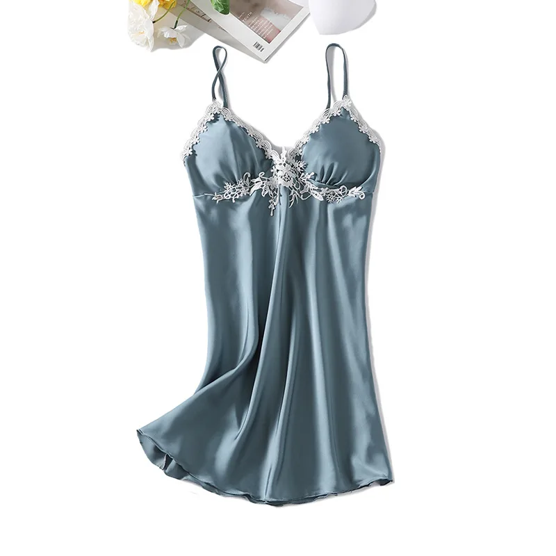 

Women Nightgown Satin Sleep Dress Spaghetti Strap Nightdress With Lace Summer New Intimate Lingerie Soft Sleepwear Home Clothes