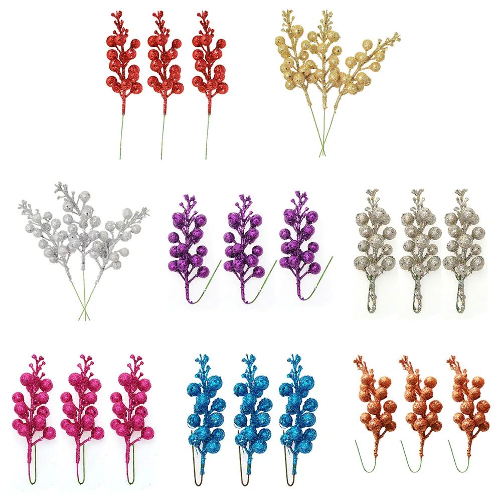 3pcs Christmas Tree Decoration Glitter Berry Hanging Baubles Foam Fruit Ball DIY Garland Decor for Xmas Party fake flower new | Дом и сад