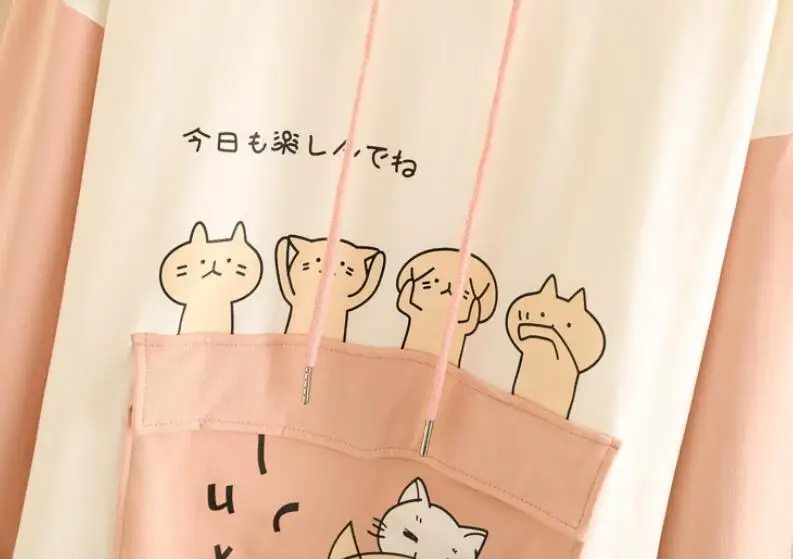 

2020 Spring autumn Women's Harajuku Cartoon Print Hoodies Sweatshirts Cute cat print Hooded Pullovers With Pocket Tracksuit w320