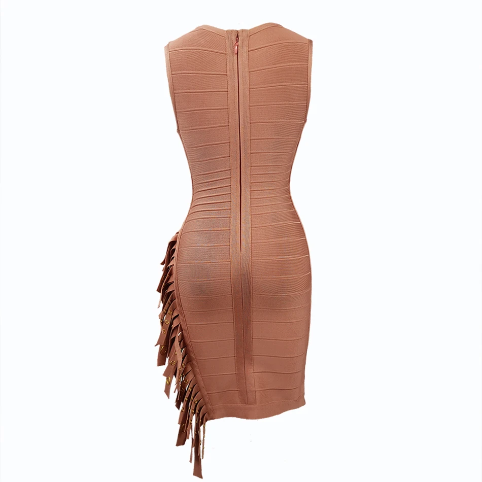 Женское Бандажное платье без рукавов с v образным вырезом и кисточками вечерние