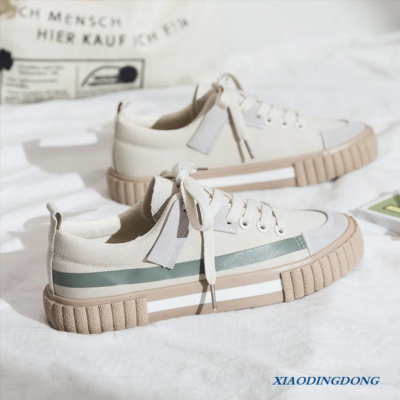 

Women Shoes New Spring Fashion Women Canvas Shoes Casual Flats Striped Casual Vulcanize Shoes Fashion Style Female Sneakers