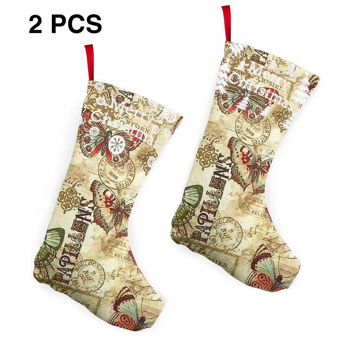 

Retro Paris Tower Butterfly Stamp Personalized Christmas Stocking Hanging Decoration Decor