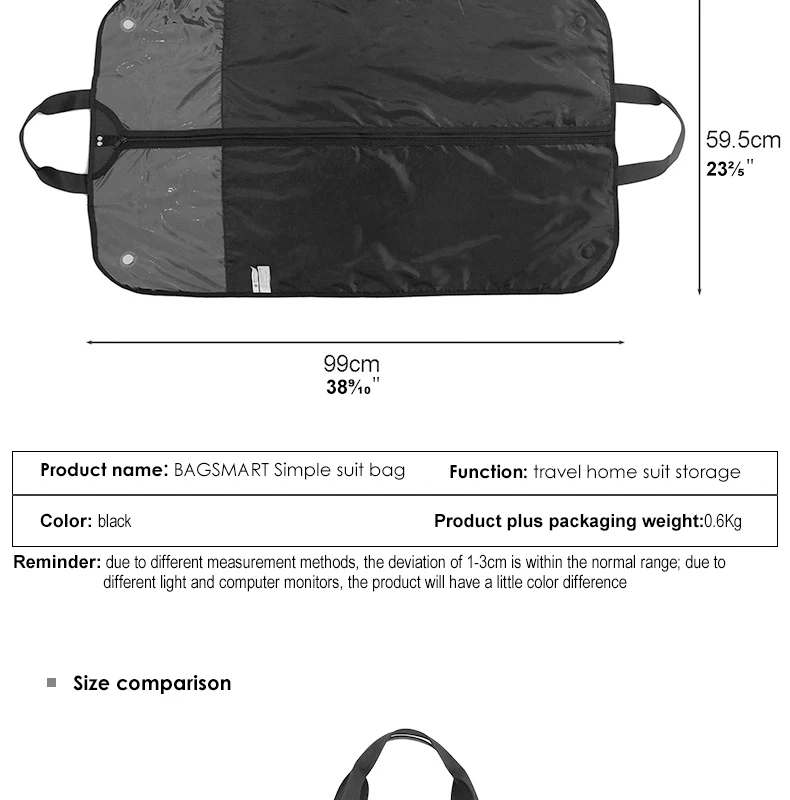 BAGSMART легкие черные Gar мужские сумки нейлоновая сумка для костюма Деловое платье с Зажим для вешалки водонепроницаемый мужской костюм дорожные сумки