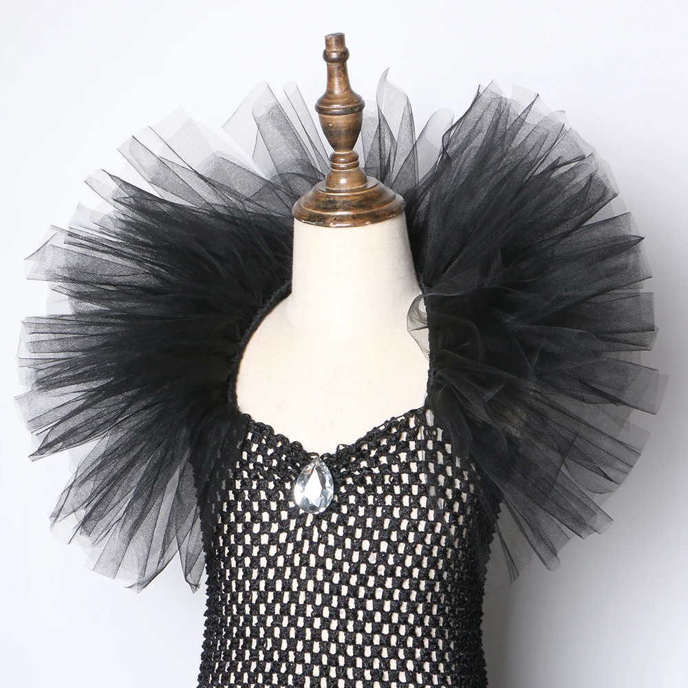 

Girls Halloween Costume for Kids Black Fancy Party Tutu Dress with Horns Wings Villain Evil Queen Cosplay Children Dress 1-12Y