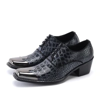 stylish paris mens shoes high heels crocodile square metal toe oxford for men genuine leather wedding party dress shoes man
