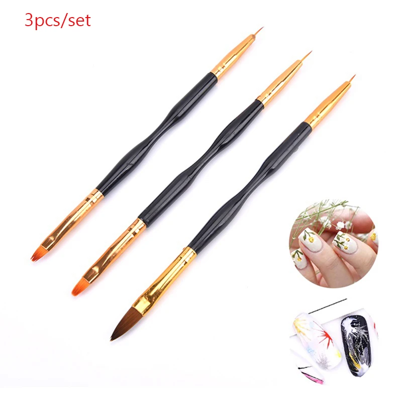 

3Pcs/1Pcs Double-Ended Nail Manicures Tool Nail Pen Poly Nail Gel Brush And Picker Stainless Steel Gel Color Bar Flower Brush