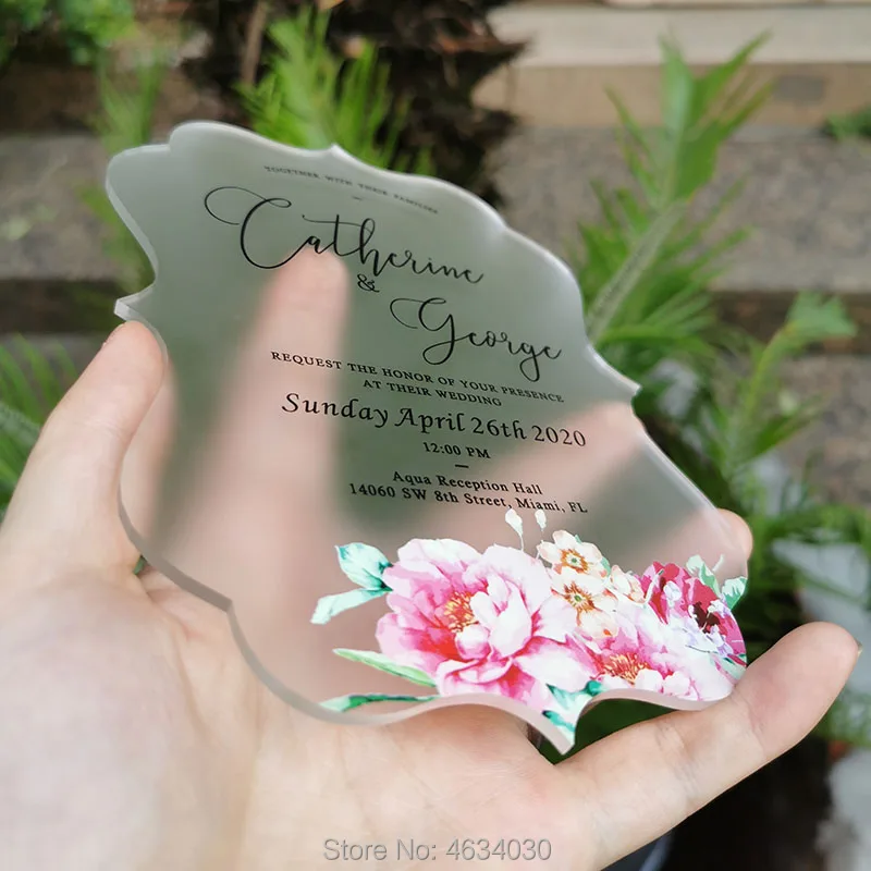 Прозрачная матовая стеклянная акриловая открытка с белым принтом на заказ для