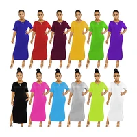 high stretch robe split round neck dress solid color short sleeves simple casual loose new shelves elegant womens clothing