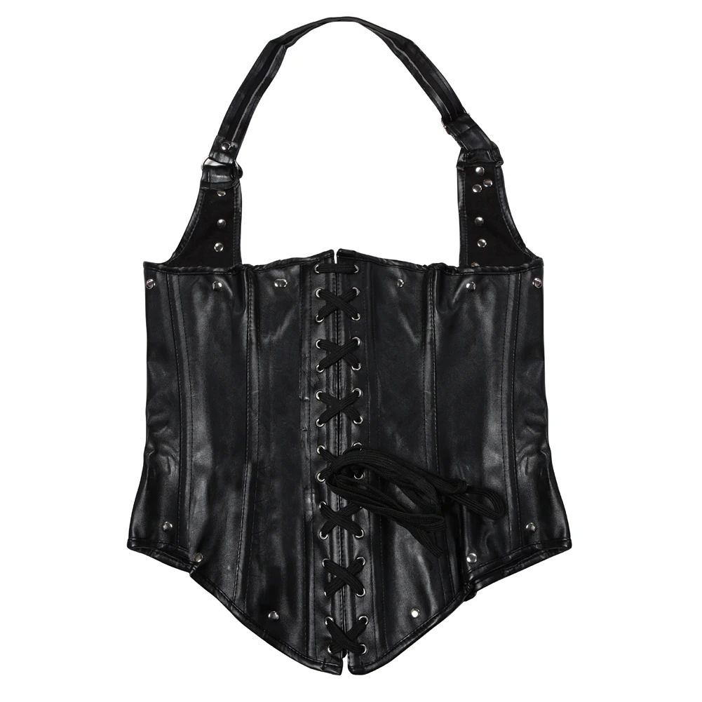 Корсет из искусственной кожи топ плечевой ремень Женский корсет в стиле стимпанк