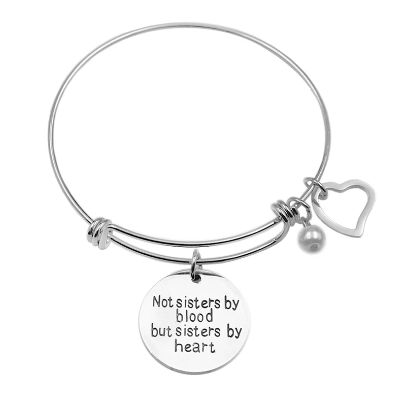 

Heart Charm Best Friend Bracelet Bangle Stainless Steel Engraved Not Sister By Blood But Sister By Heart Friendship Jewelry Gift