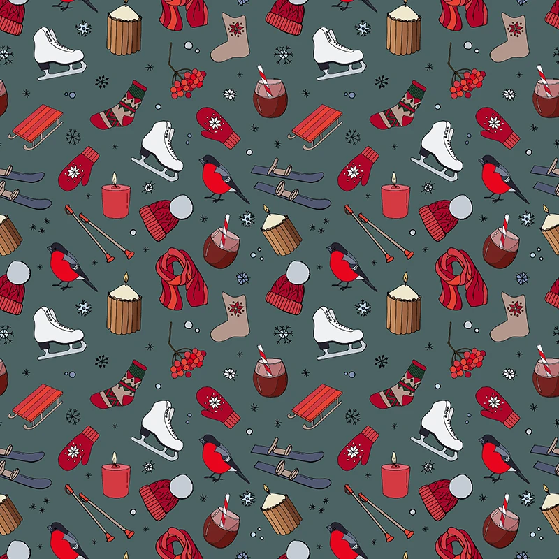 Изготовленный На Заказ Полиэстер Сатин с принтом ткань Рождественский элемент