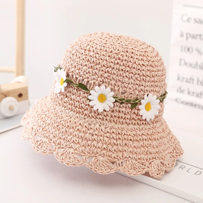 

Girl Summer Thin Design Breathable Straw Hat Sunscreen Cool Hat Princess Beach Cap With Flower Rattan Decoration C227