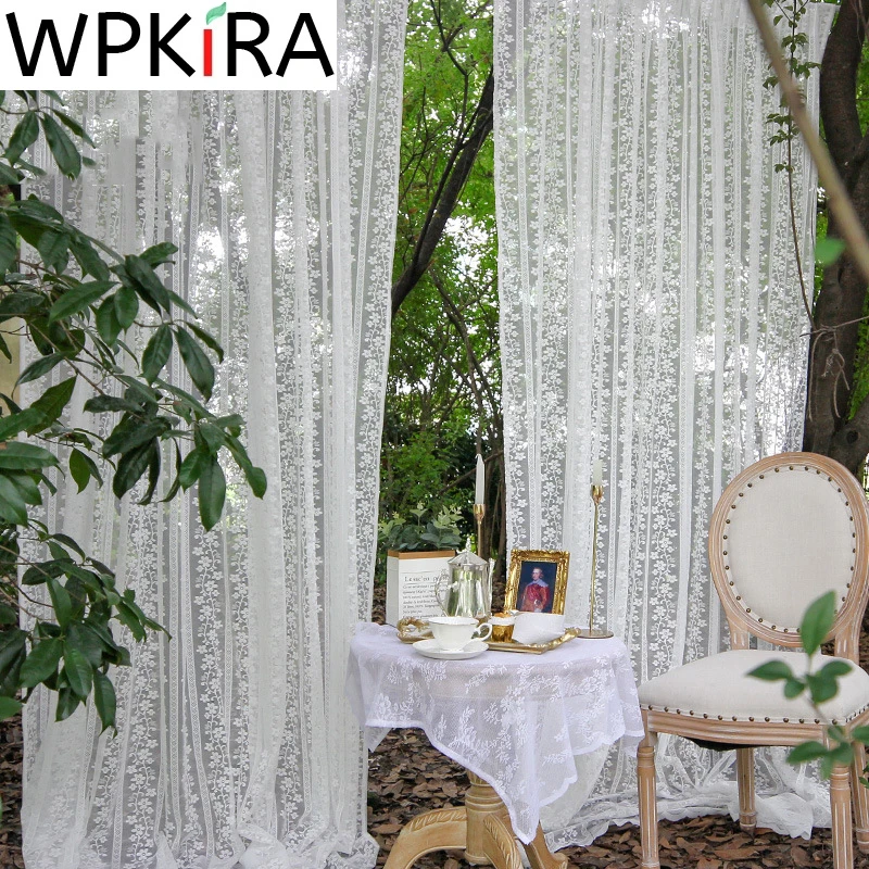 

White Floral Lace Voile Window Curtain for Living room Garden American Pastoral Flower Embroidered Sheer Curtain Kitchen AD795E