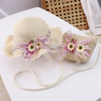 hotsale summer two piece a set child cute daisy floral shoulder bag and straw hat baby girl sun hat panama cap gorros