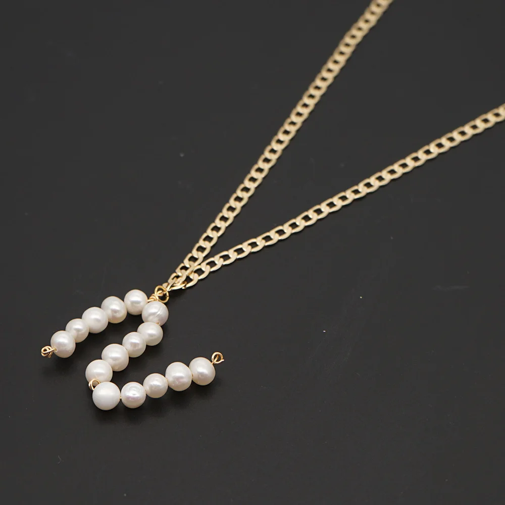 

Go2Boho Freshwater Pearl Pendant Necklaces for Women Trendy Letter Collier Female Jewellery 2021 Gold Color Chain Necklace