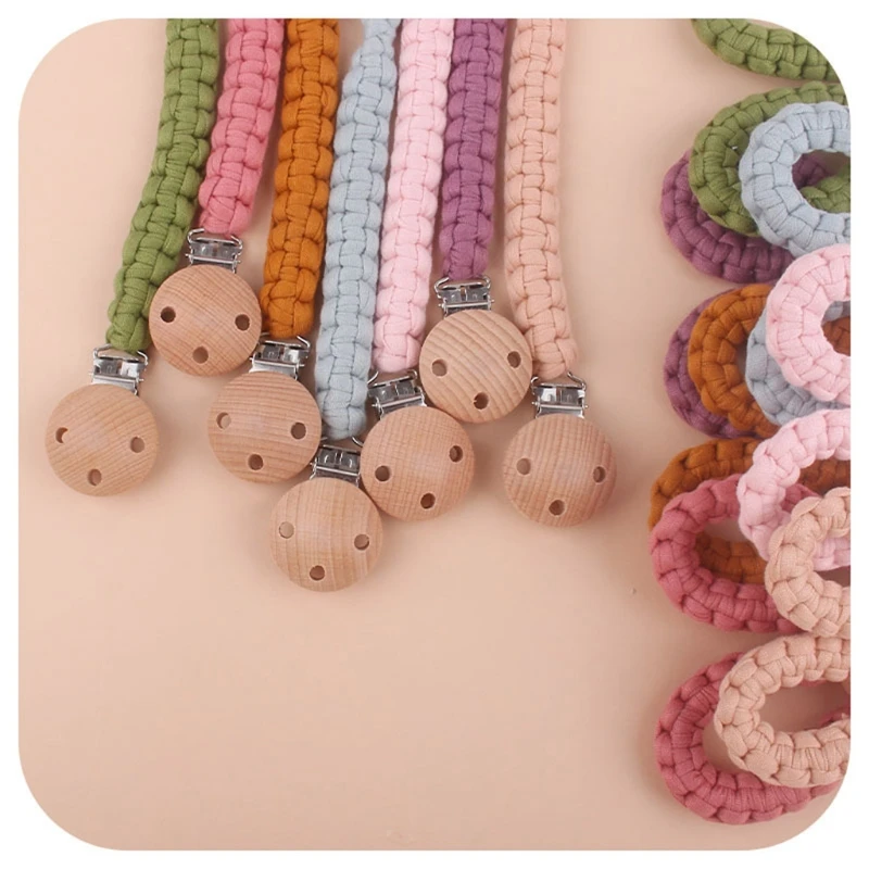 2 Pcs Baby Wooden Hand Grasp Toy+Pacifier Clip Chain Set DIY Cotton Cloth Knitting Rabbit Ears Teether Bracelet Bell Rattl |