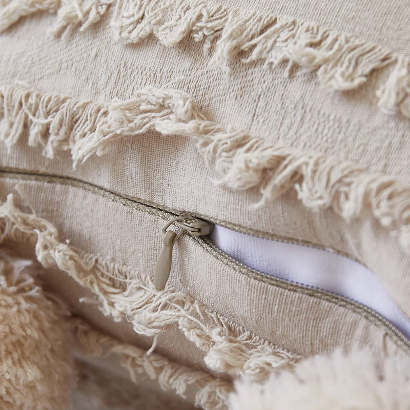 

White Floral Tassels Pillow Cover With Pompom Yellow Grey Decorative Cushion Cover Home Decor Throw Pillow Case 45x45cm