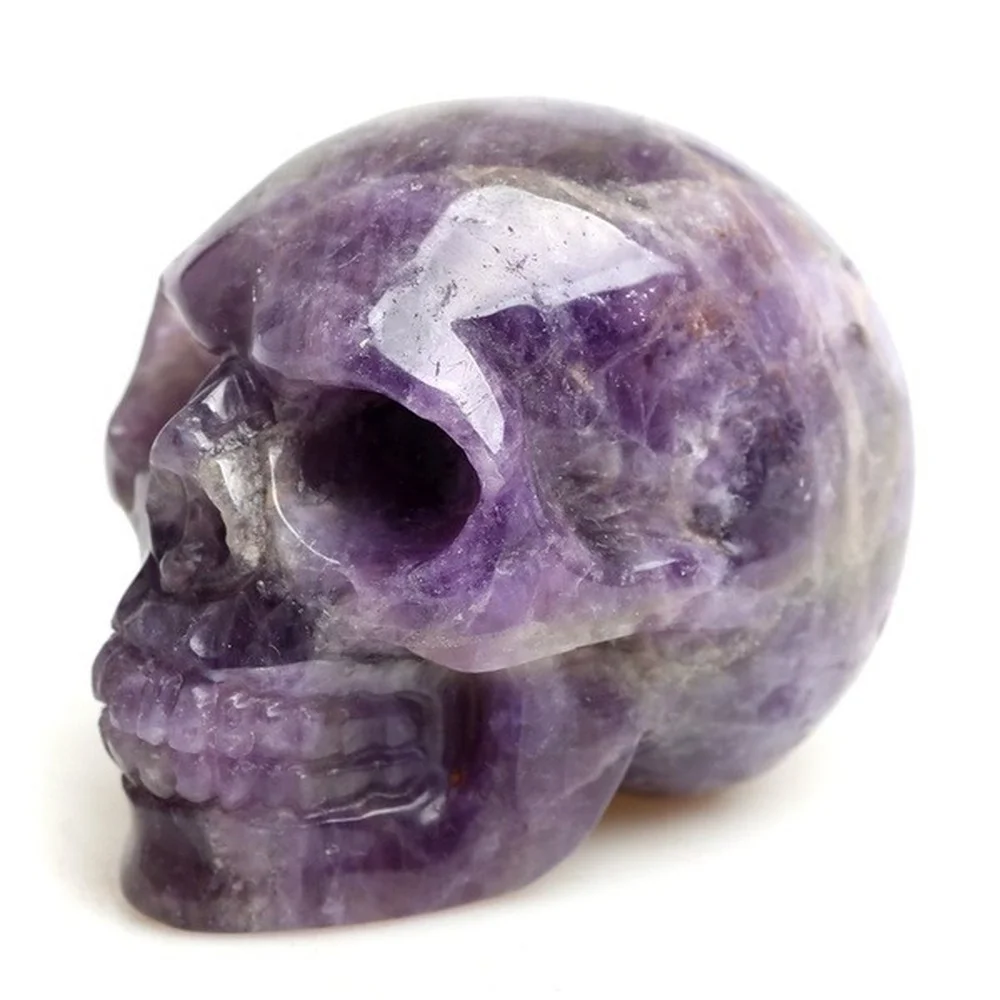 

Healing Crystal Amethyst Skull Quartz Crystal Sculpture Natural Reiki Skull Gemstone Stone Home Collectible Figurines Decor