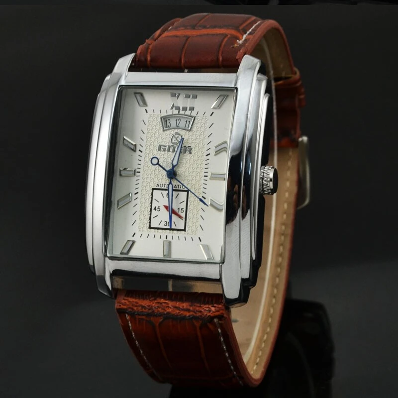 

Fashion Rectangle Watches Men Automatic Watches Small Seconds Auto Date Mechanical Wristwatches Men Montre Homme Reloj Hombre