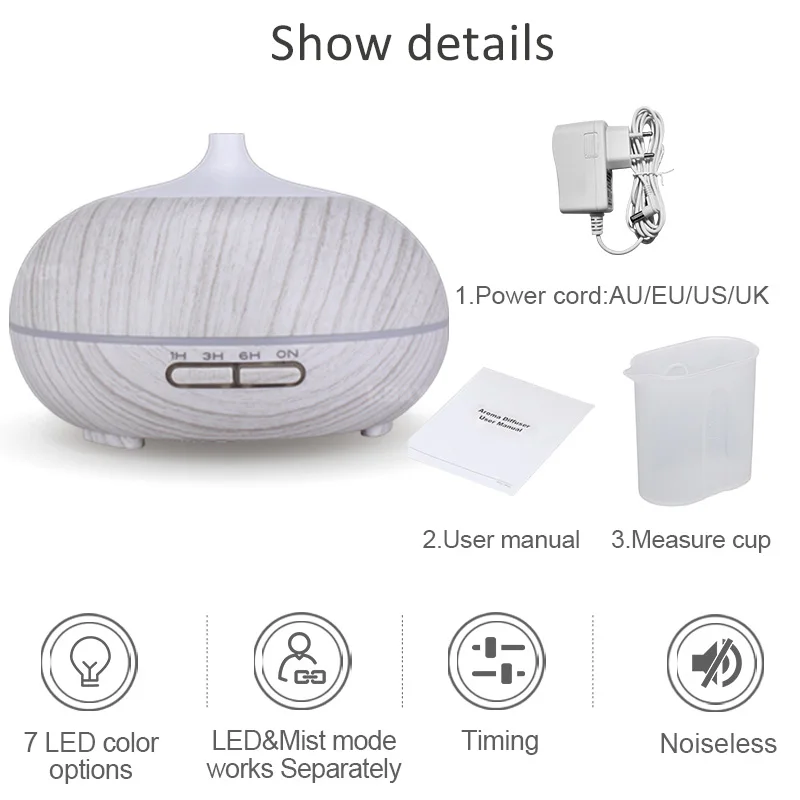 Ультразвуковой увлажнитель воздуха с эфирным маслом 300 мл 7 цветов светодиодный