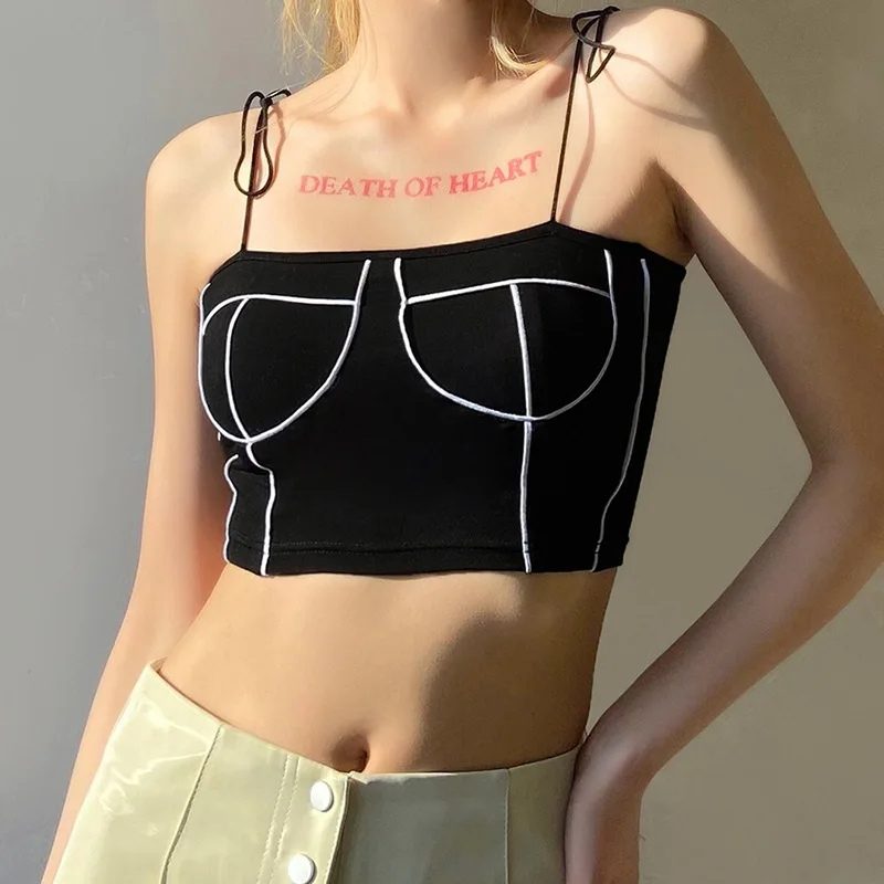 

DUAYR 2021 Women's Summer Vest black Sexy Slim Fit Stitching Suspender Vest Bra Exposed Navel Mini Crop Top Camis