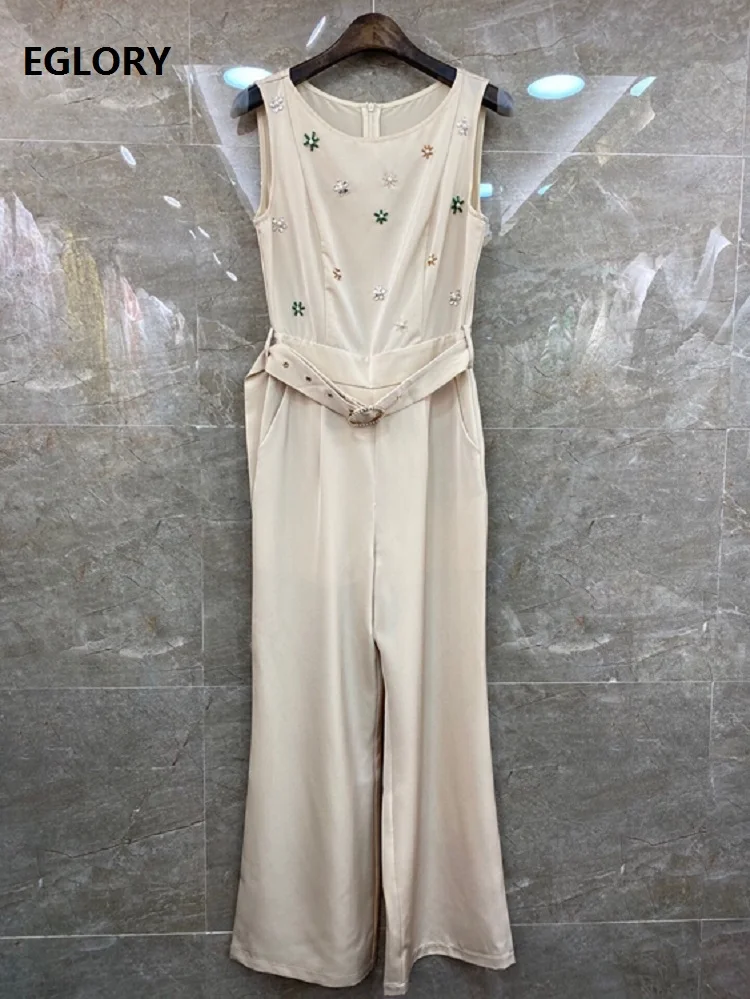 Jumpsuits & Rompers 2021 Spring Summer Fashion Style Women Hand Made Beading Sleeveless Casual Party Long Jumpsuit Pink Apricot