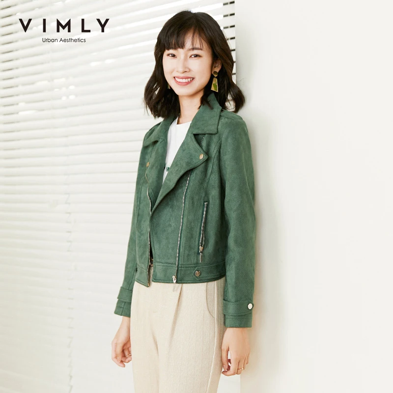 Куртка женская осенне-зимняя кожаная на молнии с отложным воротником | Женская