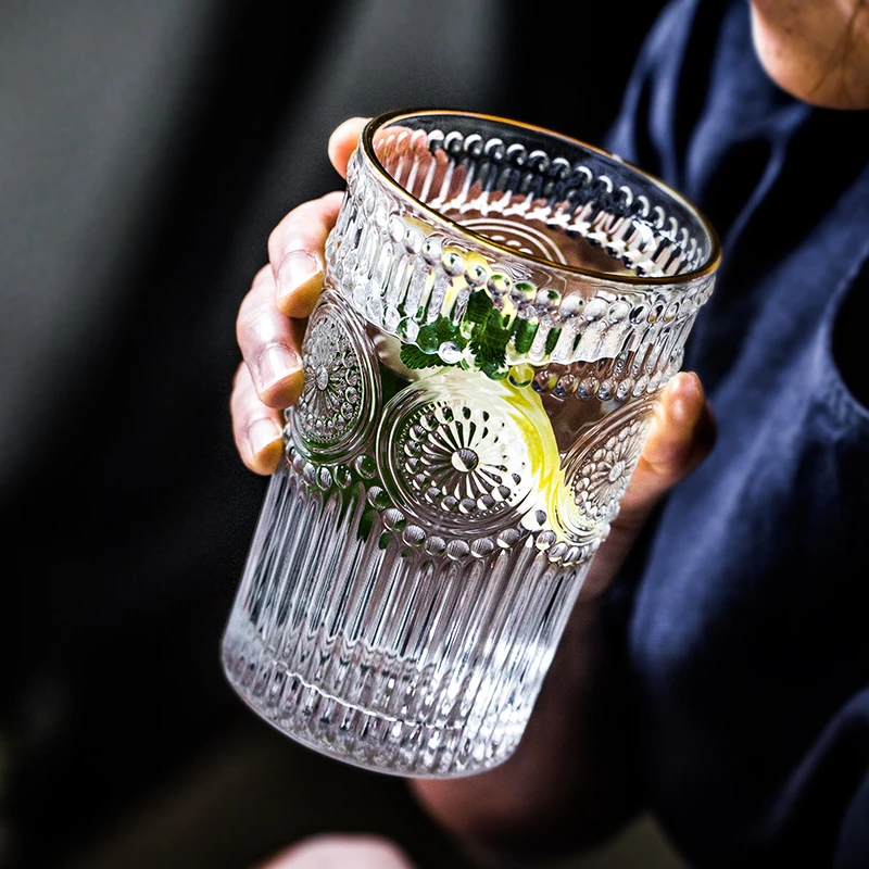 Творческий с тиснением и изображением солнца кружки цветами бар Стекло вина es