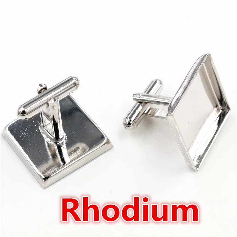 

10pcs/ Lot Square 16mm,18mm,20mm, 3 Colors Plated Square Copper Cufflink Base Cuff Link Settings Cabochon Cameo Base