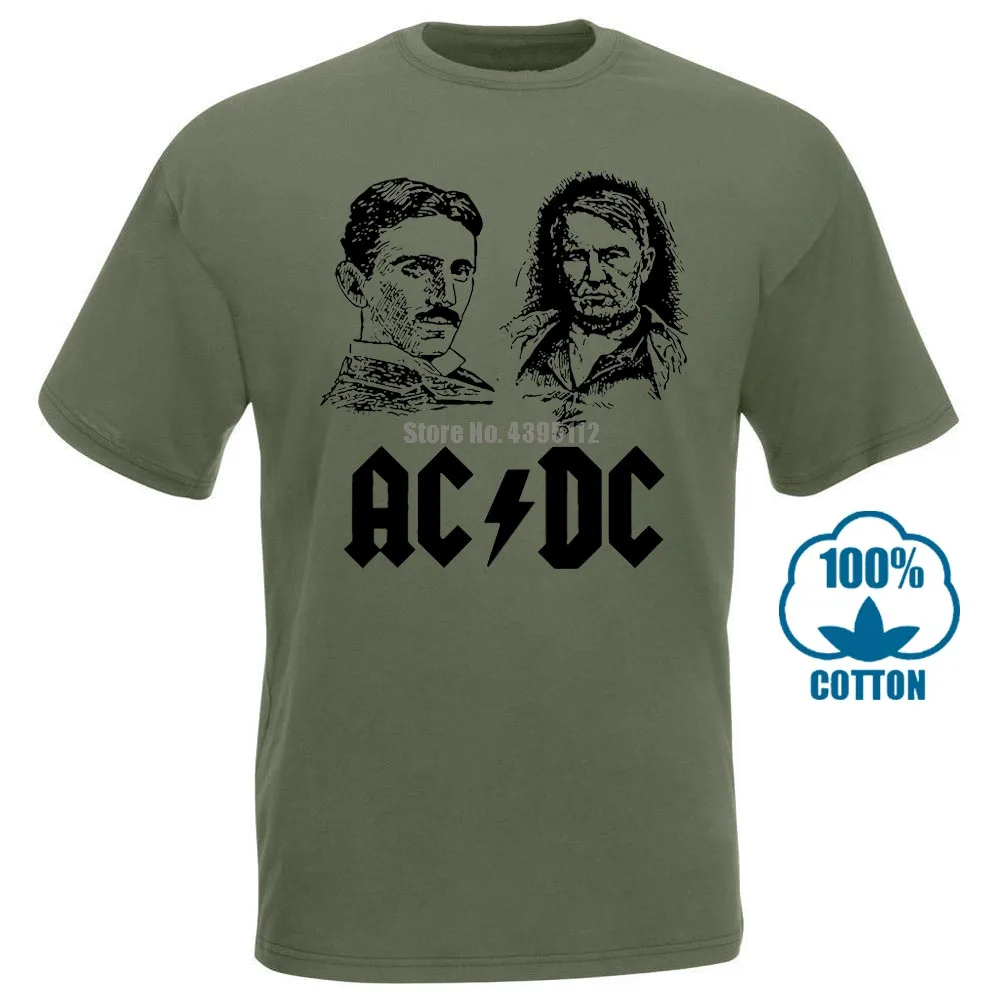 Army Green Никола Тесла Томас Эдисон футболка Никола Тесла ACDC футболка Fat Duck Футболки для девочек Горячая Broadcloth забавная Летняя мода - Цвет: Army Green