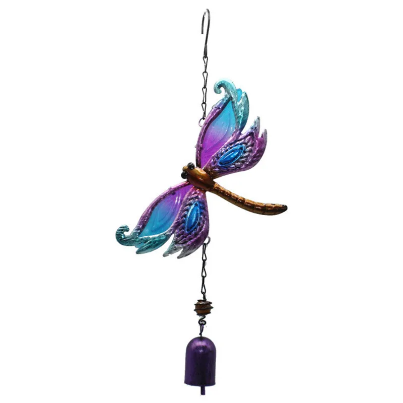 

1PC Blue Purple Dragonfly Wind Chimes Wrought Iron Glass Painted Crafts Square Bells Creative Courtyard Balcony Ornaments