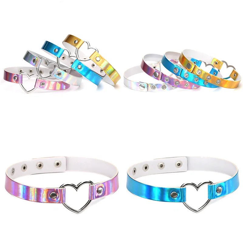 

1PC Choker Necklaces Heart Shape Ring Laser Leather Costume Jewelry Female Necklaces Women Accessories