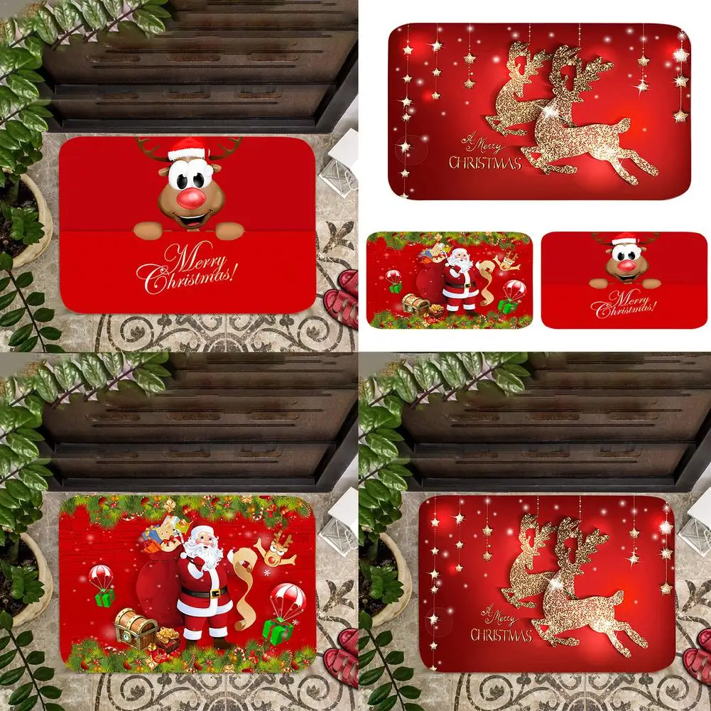 

2021 NEW Red Christmas Mat Floor Carpet Ornament Merry Christmas Decor For Home Non-slip Doormat