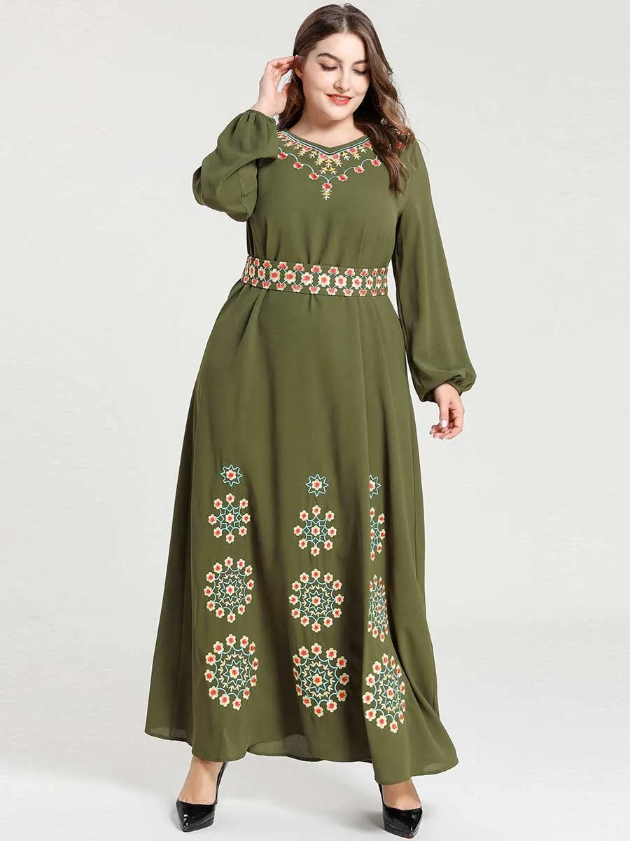 Зеленый абайя кафтан Дубайский хиджаб мусульманское платье Исламская одежда для