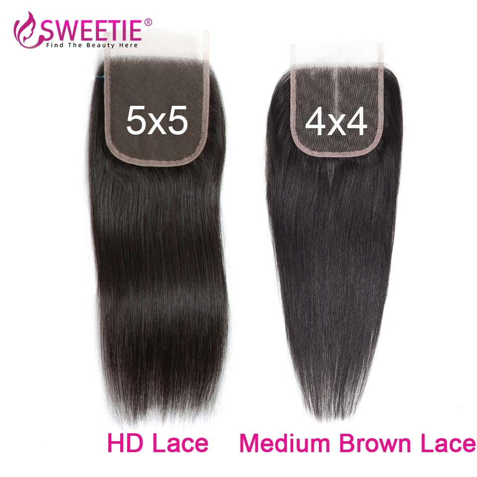 

Sweetie 5X5 Closure With Bundles 100% Peruvian Remy Human Hair Weave 30inch 3 Or 4 Bundles With HD Transparent Lace Closures