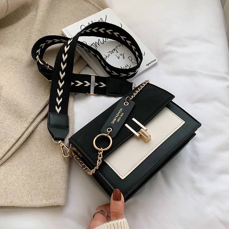 

Mini Shoulder Strap Women Messenger Bag Chain Matte Small Square Handbags Fashion Retro Wide Purse Simple Style Crossbody Bags