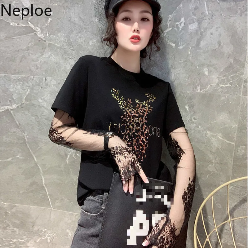 Футболка Neploe из двух частей с блестками женские модные футболки круглым вырезом