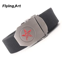 flying art mens red five star tactical belt designer striped canvas belt military training metal buckle sports mens belt