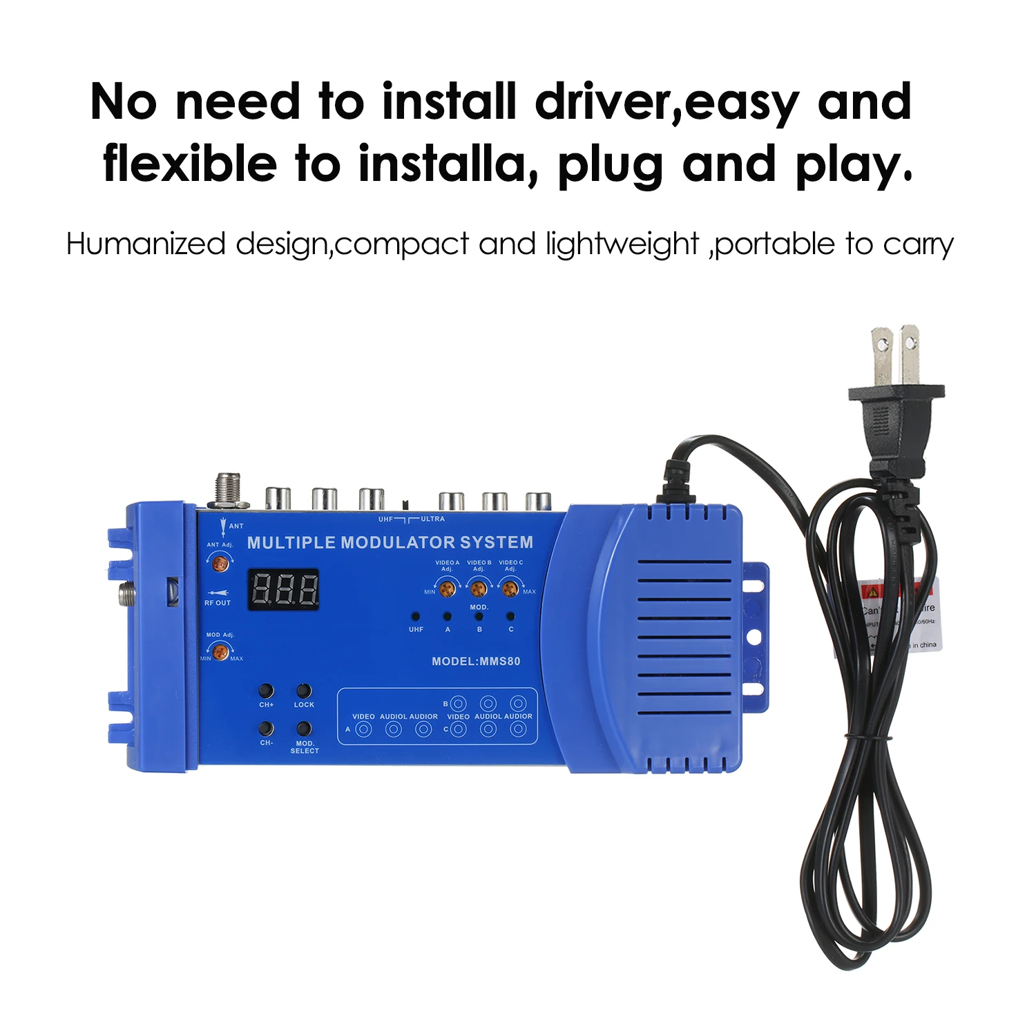 

MMS80 UHF Modulator Optional PAL/NTSC Modulation System CATV UHF Signal Amplifier 100~240V Compact Video Transmitter Modulator
