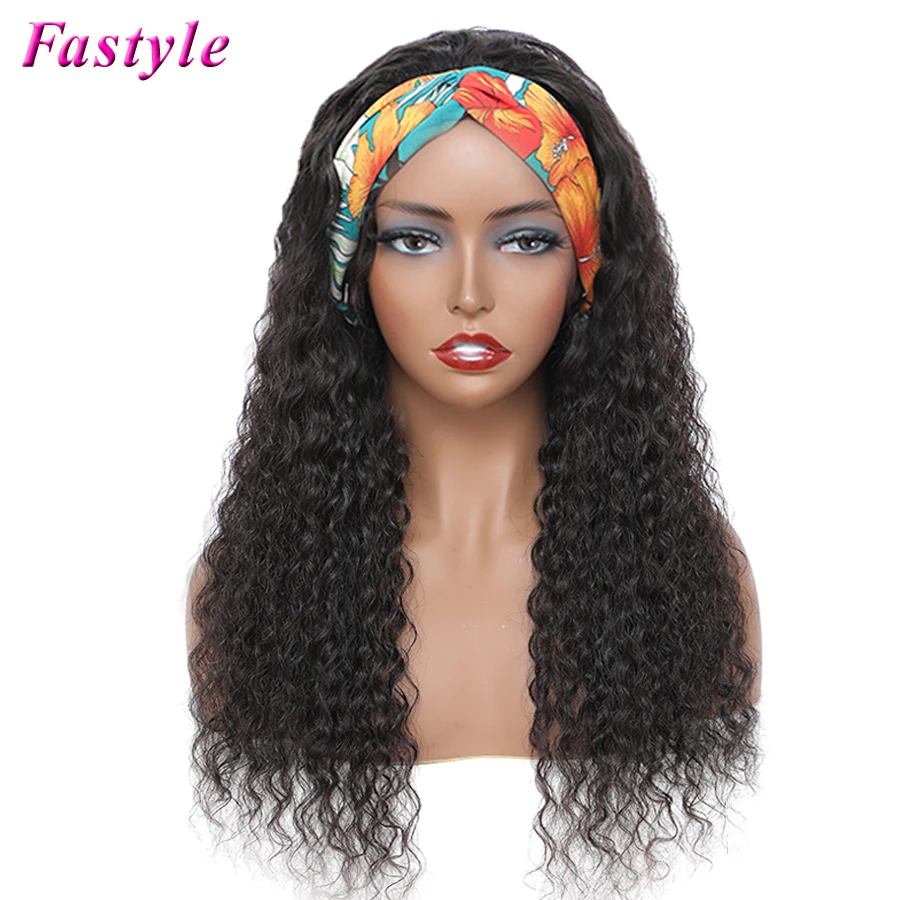 

Full Machine Made Headband Wigs With Bangs Human Virgin Hair Extension Deep Wave Jerry Curly Glueless Wig For Black Women