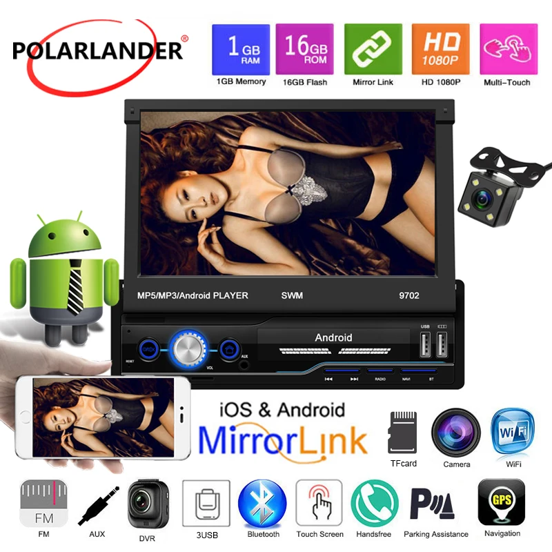 Автомобильный радиоприемник MP5 HD IOS Android 8 1 1din 7 дюймов Wi Fi Bluetooth зеркальная связь