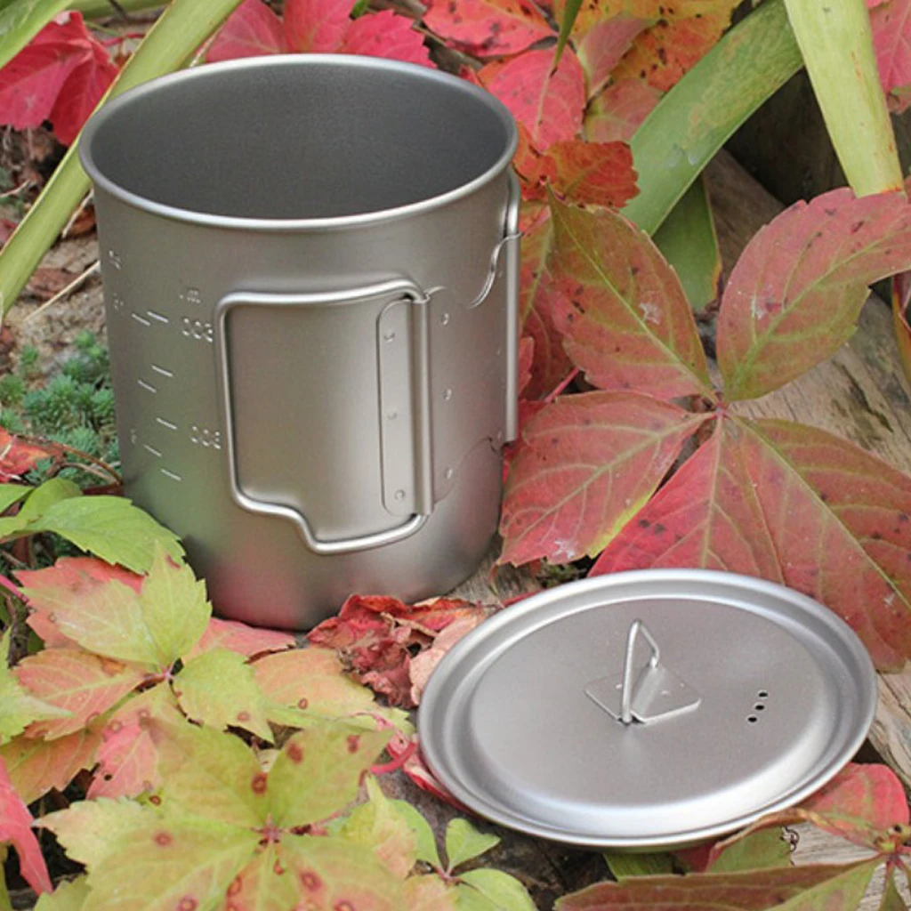 

Titanium Cooking Pot for Backpacking Hiking, Outdoor Lightweight Camping Mug Campfire Cookware with Lids